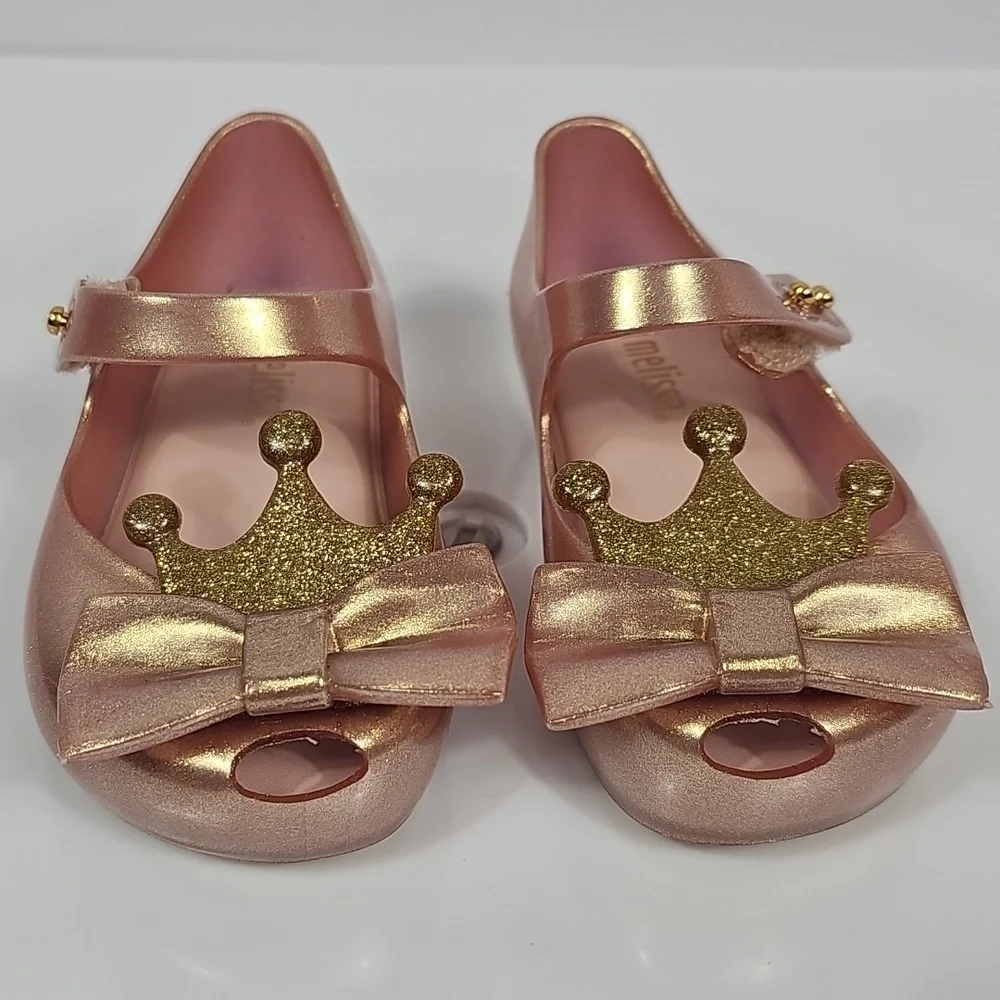 NWOT Mini Melissa Ultragirl Princess Me Pink Jelly Shoes 6 Bow Crown Slip On
